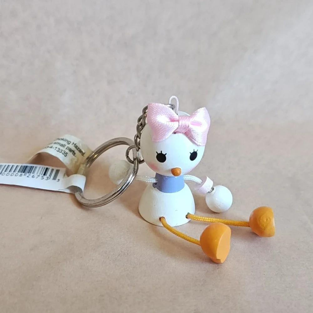 Disney Daisy Duck Keychain White Pink Wooden Figural Dangling Legs